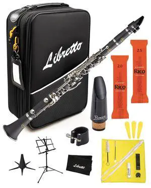 Bb Clarinet Set for Beginner and Intermediate Players, Name-Brand Mouthpiece & Reeds, Music Stand, Cleaning Kit, Instructions, Backpack Case, 5-Leg Stand, Educator-Recommended Bb Clarinet Set for Beginner and Intermediate Players, Name-Brand Mouthpiece & Reeds, Music Stand, Cleaning Kit, Instructions, Backpack Case, 5-Leg Stand, Educator-Recommended
