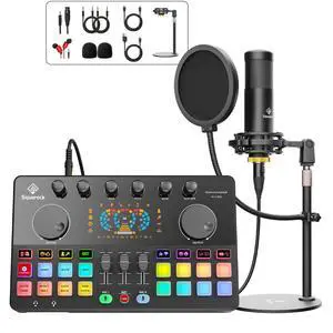 Podcast Equipment Bundle All-in-One with Dual XLR-3.5 Condenser Micophone with Mic Pop Filter Audio Equipment for Live Streaming/ Recording, Online Gaming for Phone/ Laptop/ PC Audio Interface M100 Podcast Equipment Bundle All-in-One with Dual XLR-3.5 Condenser Micophone with Mic Pop Filter Audio Equipment for Live Streaming/ Recording, Online Gaming for Phone/ Laptop/ PC Audio Interface M100