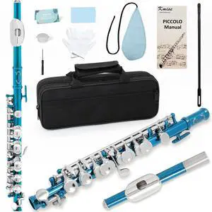 Closed Hole C Piccolo, Professional Nickel Silver Body with Bronze Finish, Includes Gig Bag, Manual and Cleaning Kit, for Beginners and School Bands (Blue) Closed Hole C Piccolo, Professional Nickel Silver Body with Bronze Finish, Includes Gig Bag, Manual and Cleaning Kit, for Beginners and School Bands (Blue)