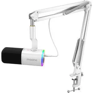 XLR/USB Gaming Microphone for PC, Dynamic Computer Mic for Streaming Podcasting, Noise Reduction, Mute, Volume Control, RGB Boom Mic for Vocal Recording,Voice-Over, PD100XS White XLR/USB Gaming Microphone for PC, Dynamic Computer Mic for Streaming Podcasting, Noise Reduction, Mute, Volume Control, RGB Boom Mic for Vocal Recording,Voice-Over, PD100XS White