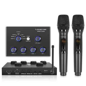 16 Channels Wireless Microphone Karaoke Mixer System w/ 2 Wireless Mics, HD ARC, Optical (Toslink), AUX, Supports Smart TV, Media Box, PC, Bluetooth, Soundbar, Receiver (SWM15-MAX) 16 Channels Wireless Microphone Karaoke Mixer System w/ 2 Wireless Mics, HD ARC, Optical (Toslink), AUX, Supports Smart TV, Media Box, PC, Bluetooth, Soundbar, Receiver (SWM15-MAX)