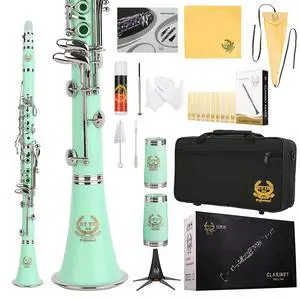 Bb Clarinet 17 Nickel Keys Woodwind Band & Orchestra Musical Instruments for Beginners Includes Case, Stand, 10 Reeds and Cleaning Kit-Green Bb Clarinet 17 Nickel Keys Woodwind Band & Orchestra Musical Instruments for Beginners Includes Case, Stand, 10 Reeds and Cleaning Kit-Green