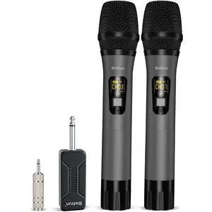 Wireless Microphone, UHF Metal Dual Handheld Cordless Dynamic Mic System with Rechargeable Receiver, 1/4Output, for Karaoke, Church, Speech, Wedding, Party Singing(160 ft Range)-Auto Connect Wireless Microphone, UHF Metal Dual Handheld Cordless Dynamic Mic System with Rechargeable Receiver, 1/4Output, for Karaoke, Church, Speech, Wedding, Party Singing(160 ft Range)-Auto Connect