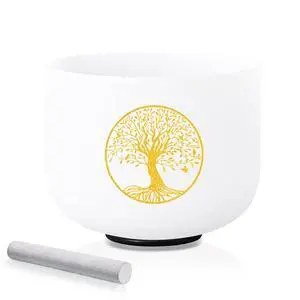 432HZ 8 Inch F Note Heart Chakra Frosted Quartz Crystal Singing Bowl | Tree of Life Design, Sound Healing Meditation,Mindfulness,Relaxation 432HZ 8 Inch F Note Heart Chakra Frosted Quartz Crystal Singing Bowl | Tree of Life Design, Sound Healing Meditation,Mindfulness,Relaxation