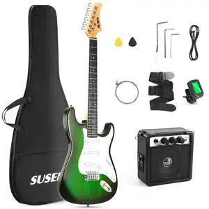 Electric Guitar, 39 Inch Solid Full-size Electric Guitar S-S-S Pickups Starter Kit Includes Amplifier, Bag, Digital Tuner, Strap, String, Cable, PicksMini AMPGreen) Electric Guitar, 39 Inch Solid Full-size Electric Guitar S-S-S Pickups Starter Kit Includes Amplifier, Bag, Digital Tuner, Strap, String, Cable, PicksMini AMPGreen)