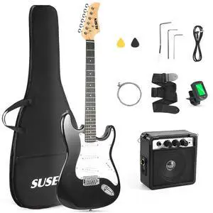 Electric Guitar, 39 Inch Solid Full-size Electric Guitar S-S-S Pickups Starter Kit Includes Amplifier, Bag, Digital Tuner, Strap, String, Cable, PicksMini AMPBlack) Electric Guitar, 39 Inch Solid Full-size Electric Guitar S-S-S Pickups Starter Kit Includes Amplifier, Bag, Digital Tuner, Strap, String, Cable, PicksMini AMPBlack)
