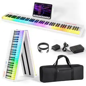 Foldable 88-Key Piano Keyboard with Colorful Lighted Keys Keyboard Piano | Full Size Semi-Weighted Keys Portable Electric Piano with USB-MIDI, Speakers, Sustain Pedal, Battery for Beginners, Adults Foldable 88-Key Piano Keyboard with Colorful Lighted Keys Keyboard Piano | Full Size Semi-Weighted Keys Portable Electric Piano with USB-MIDI, Speakers, Sustain Pedal, Battery for Beginners, Adults