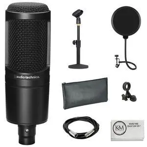 AT2020 Cardioid Condenser Microphone Bundle with Pop Filter + XLR Cable + Microphone Desktop Stand + Microfiber Cleaning Cloth (5 Items) AT2020 Cardioid Condenser Microphone Bundle with Pop Filter + XLR Cable + Microphone Desktop Stand + Microfiber Cleaning Cloth (5 Items)