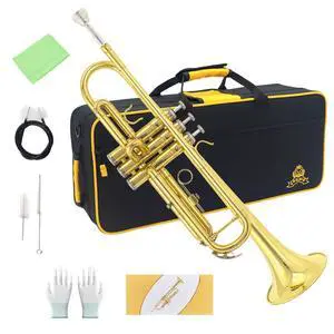Trumpet Instrument,Band & Orchestra Musical Instruments for Beginners,With trumpets case,Mouthpiece,Cloth and Gloves (Golden) Trumpet Instrument,Band & Orchestra Musical Instruments for Beginners,With trumpets case,Mouthpiece,Cloth and Gloves (Golden)