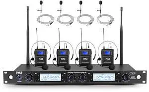 4 Channel UHF Wireless Microphone System with 4 Lavalier & 4 Headset Mics, 300 Ft Range, Rack Mount Receiver for Conferences, Events & PA Systems 4 Channel UHF Wireless Microphone System with 4 Lavalier & 4 Headset Mics, 300 Ft Range, Rack Mount Receiver for Conferences, Events & PA Systems