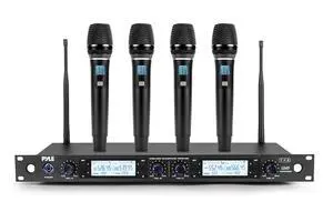 4 Channel Wireless Microphone System with 4 Handheld Wireless Mics, UHF Cordless Microphones with Selectable Frequencies, Rack Mount Receiver for Karaoke, Church, DJ, Singing & PA Systems 4 Channel Wireless Microphone System with 4 Handheld Wireless Mics, UHF Cordless Microphones with Selectable Frequencies, Rack Mount Receiver for Karaoke, Church, DJ, Singing & PA Systems