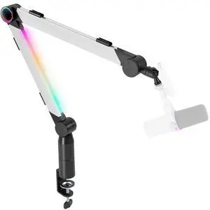 Aluminum Microphone Boom Arm with RGB Light and Volume Control | Adjustable Mic Arm Desk Mount with 3/8 to 5/8 Screw Adapter, Suspension Scissor Mic Stand for Gaming Streaming Podcasting Aluminum Microphone Boom Arm with RGB Light and Volume Control | Adjustable Mic Arm Desk Mount with 3/8 to 5/8 Screw Adapter, Suspension Scissor Mic Stand for Gaming Streaming Podcasting