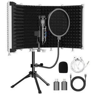 Upgraded Studio Recording Microphone with Isolation Shield & Pop Filter - Music Condenser Mic for Podcasting, Singing, Home Studio - Sound for PC, Laptop, Smartphone Upgraded Studio Recording Microphone with Isolation Shield & Pop Filter - Music Condenser Mic for Podcasting, Singing, Home Studio - Sound for PC, Laptop, Smartphone