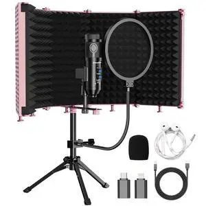 Upgraded Studio Recording Microphone with Isolation Shield & Pop Filter - Music Condenser Mic for Podcasting, Singing, Home Studio - Sound for PC, Laptop, Smartphone Upgraded Studio Recording Microphone with Isolation Shield & Pop Filter - Music Condenser Mic for Podcasting, Singing, Home Studio - Sound for PC, Laptop, Smartphone