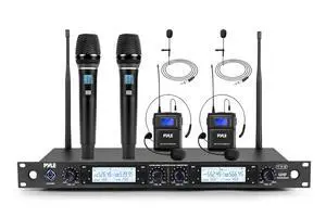 4 Channel UHF Wireless Microphone System with 2 Handheld Mics, 2 Lavalier 2 Headsets & Beltpack Transmitters, 300ft Range, Rack Mount Receiver for Church, Meetings, DJ & PA Systems 4 Channel UHF Wireless Microphone System with 2 Handheld Mics, 2 Lavalier 2 Headsets & Beltpack Transmitters, 300ft Range, Rack Mount Receiver for Church, Meetings, DJ & PA Systems
