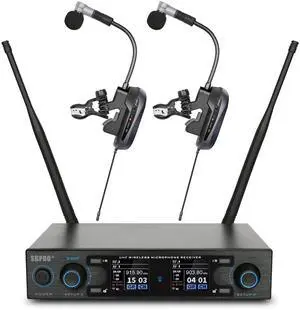 D-333T Dual Wireless Gooseneck Saxophone Microphone Set | Dual clip-on condenser set, Preset EQ and echo, 262 ft range, Rechargeable, 4.5 hr runtime, Sax and brass, Live and recording D-333T Dual Wireless Gooseneck Saxophone Microphone Set | Dual clip-on condenser set, Preset EQ and echo, 262 ft range, Rechargeable, 4.5 hr runtime, Sax and brass, Live and recording