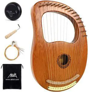 Lyre Harp, 16 Metal Strings Maple Saddle Mahogany Body Lyra Harp with Carved Note Tuning Wrench Pick up Strings and Black Gig Bag Lyre Harp, 16 Metal Strings Maple Saddle Mahogany Body Lyra Harp with Carved Note Tuning Wrench Pick up Strings and Black Gig Bag