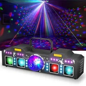 DJ Lights for Parties, Pro 8 in 1 DMX512 Laser Light Show with Disco Ball Light, RGB and Gold Strobe,UV Black Lights-Sound Activated LED Lighting for Home, Karaoke, Clubs, Gigs, and DJ Lighting DJ Lights for Parties, Pro 8 in 1 DMX512 Laser Light Show with Disco Ball Light, RGB and Gold Strobe,UV Black Lights-Sound Activated LED Lighting for Home, Karaoke, Clubs, Gigs, and DJ Lighting