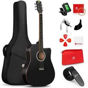 41" Acoustic Guitar Bundle for Adults Beginners Teens Dreadnought Full Size Cutaway Guitarra Acústica Kit with Wooden Bindings, Gig Bag, Tuner, Steel Strings, Capo, Strap, Black 41" Acoustic Guitar Bundle for Adults Beginners Teens Dreadnought Full Size Cutaway Guitarra Acústica Kit with Wooden Bindings, Gig Bag, Tuner, Steel Strings, Capo, Strap, Black