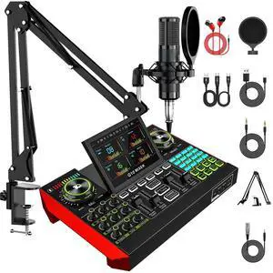 Podcast Equipment Bundle with 3.5mm P15 Condenser Microphone for Pc/Phone Live Streaming Singing Gaming, Podcast Microphone Bundle with Live Sound Board Audio Mixer,Voice Changer, Denoise,DJ Sets Podcast Equipment Bundle with 3.5mm P15 Condenser Microphone for Pc/Phone Live Streaming Singing Gaming, Podcast Microphone Bundle with Live Sound Board Audio Mixer,Voice Changer, Denoise,DJ Sets