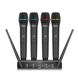 Debra Audio Pro UHF 4 Channel Wireless Microphone System with Cordless Handheld Lavalier Headset Mics, Metal Receiver, Ideal for Karaoke Church Party (with 4 Handheld (A)) Debra Audio Pro UHF 4 Channel Wireless Microphone System with Cordless Handheld Lavalier Headset Mics, Metal Receiver, Ideal for Karaoke Church Party (with 4 Handheld (A))