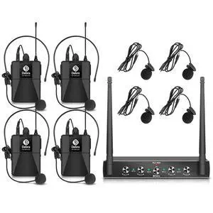 Debra Audio Pro UHF 4 Channel Wireless Microphone System with Cordless Handheld Lavalier Headset Mics, Metal Receiver, Ideal for Karaoke Church Party (with 4 Bodypack (A)) Debra Audio Pro UHF 4 Channel Wireless Microphone System with Cordless Handheld Lavalier Headset Mics, Metal Receiver, Ideal for Karaoke Church Party (with 4 Bodypack (A))