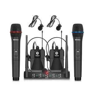 Debra Audio Pro UHF 4 Channel Wireless Microphone System with Cordless Handheld Lavalier Headset Mics, Metal Receiver, Ideal for Karaoke Church Party (with 2 Handheld & 2 Bodypack (B)) Debra Audio Pro UHF 4 Channel Wireless Microphone System with Cordless Handheld Lavalier Headset Mics, Metal Receiver, Ideal for Karaoke Church Party (with 2 Handheld & 2 Bodypack (B))