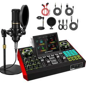 Podcast Microphone Bundle with Live Sound Card Audio Mixer, Podcast Equipment Bundle with 3.5mm BM800 Microphone for Pc/Youtube Live Streaming Singing Gaming, Sound Board with Voice Changer, Denoise Podcast Microphone Bundle with Live Sound Card Audio Mixer, Podcast Equipment Bundle with 3.5mm BM800 Microphone for Pc/Youtube Live Streaming Singing Gaming, Sound Board with Voice Changer, Denoise