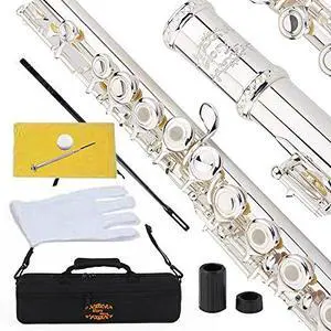 Silver Plated Intermediate 17keys, Open/closed Hole C Flute with B Foot Joint,Offset G, with Case,cleaning Rod, Joint Grease, Cloth and Gloves Silver Plated Intermediate 17keys, Open/closed Hole C Flute with B Foot Joint,Offset G, with Case,cleaning Rod, Joint Grease, Cloth and Gloves