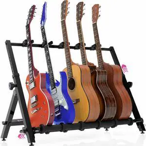 Multi Guitar Rack Stand for Acoustic, Bass, Ukuleles and Electric Guitars - 5-7 Adjustable Folding Guitar Rack Holder for Multiple Guitars with Heavy Duty Floor Stand Multi Guitar Rack Stand for Acoustic, Bass, Ukuleles and Electric Guitars - 5-7 Adjustable Folding Guitar Rack Holder for Multiple Guitars with Heavy Duty Floor Stand