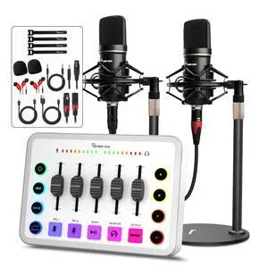Podcast Equipment Bundle for 2, Streaming Audio Interface with 5 Channel, XLR Microphone Interface, RGB,48V Phantom Power, Perfect for Game,Podcast,Record,TikTok-White (H1) Podcast Equipment Bundle for 2, Streaming Audio Interface with 5 Channel, XLR Microphone Interface, RGB,48V Phantom Power, Perfect for Game,Podcast,Record,TikTok-White (H1)