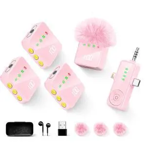 Wireless Lavalier Microphone for iPhone, Android, Cameras 4 Packs | Mini Microphone with Noise Reduction, 40H Battery Life, 4 Mic for Video Recording, Podcasts, Vlog, TikTok and YouTube (Pink) Wireless Lavalier Microphone for iPhone, Android, Cameras 4 Packs | Mini Microphone with Noise Reduction, 40H Battery Life, 4 Mic for Video Recording, Podcasts, Vlog, TikTok and YouTube (Pink)