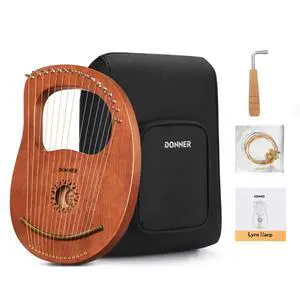 Lyre Harp, 16 Metal Strings, Mahogany Body and Copper Saddle DLH-003 Lyre Harp with Tuning Wrench, Spare String Set, Black Gig Bag, Manual, Ancient Greece Style Lyre Harp, 16 Metal Strings, Mahogany Body and Copper Saddle DLH-003 Lyre Harp with Tuning Wrench, Spare String Set, Black Gig Bag, Manual, Ancient Greece Style