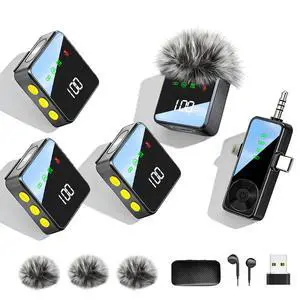3 in 1 Wireless Lavalier Microphone for iPhone, Android, Cameras | 4-Person Mini Mic with Noise Reduction, 40H Battery Life, Mics for Video Recording, Podcasts, Vlog, TikTok, YouTube (Black) 3 in 1 Wireless Lavalier Microphone for iPhone, Android, Cameras | 4-Person Mini Mic with Noise Reduction, 40H Battery Life, Mics for Video Recording, Podcasts, Vlog, TikTok, YouTube (Black)