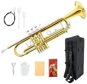 Bb Trumpet for Beginners Standard B Flat Brass Instrument with 7C Mouthpiece, Hard Case & Cleaning Kit, Student Trumpet for Band Practice, Lessons & Gift (Golden) Bb Trumpet for Beginners Standard B Flat Brass Instrument with 7C Mouthpiece, Hard Case & Cleaning Kit, Student Trumpet for Band Practice, Lessons & Gift (Golden)