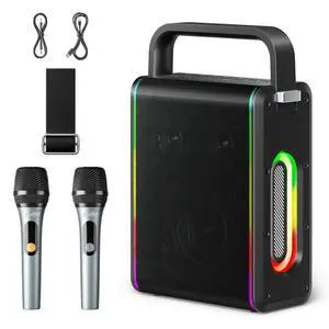 MPS5 Portable Karaoke Machine, 200W Peak Power Rechargeable Speaker with 2 Wireless Microphones& Strap, Support BT 5.3/REC/AUX/MP3/USB/TF, for Home/Party/Outdoor/Adults/Kids MPS5 Portable Karaoke Machine, 200W Peak Power Rechargeable Speaker with 2 Wireless Microphones& Strap, Support BT 5.3/REC/AUX/MP3/USB/TF, for Home/Party/Outdoor/Adults/Kids
