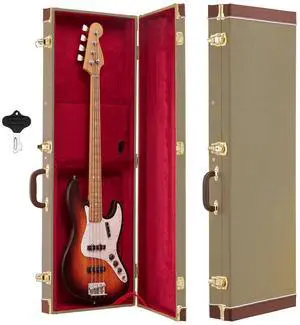 Electric Guitar Hard Case, 41.3 Inch, Rectangle Wooden Hard-Shell Protective Carrying Case, with Lock Latch, Padding, Accessory Compartment, Key, for 39 Inch Tele/ST Electric Guitars, Yellow Electric Guitar Hard Case, 41.3 Inch, Rectangle Wooden Hard-Shell Protective Carrying Case, with Lock Latch, Padding, Accessory Compartment, Key, for 39 Inch Tele/ST Electric Guitars, Yellow