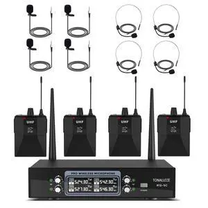 4 Channel Wireless Lapel Microphone System with 4 Headset Mics, 4 Lavalier Mics, UHF Metal Receiver, 4 Bodypacks, Independent Volume Control, 262ft Range for Home, Classroom, Church, Events 4 Channel Wireless Lapel Microphone System with 4 Headset Mics, 4 Lavalier Mics, UHF Metal Receiver, 4 Bodypacks, Independent Volume Control, 262ft Range for Home, Classroom, Church, Events
