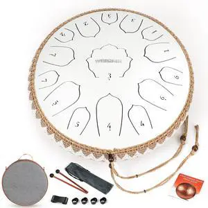 Steel Tongue Drum Pro - 14 Inch 15 Note Rain Drum - Percussion Instrument for Meditation and Music, Hand Pan Drums with Music Book, Mallets and Carrying Bag (White) Steel Tongue Drum Pro - 14 Inch 15 Note Rain Drum - Percussion Instrument for Meditation and Music, Hand Pan Drums with Music Book, Mallets and Carrying Bag (White)