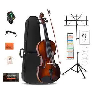 Acoustic Violin for Beginner 4/4 Full Size Violin Set Solid Wood Ebony for Adult Teen Student Starter Kit with Hard Case, Shoulder Rest, Bow, Music Stand, Strings, Free Lessons (Sepia, 4/4 Size) Acoustic Violin for Beginner 4/4 Full Size Violin Set Solid Wood Ebony for Adult Teen Student Starter Kit with Hard Case, Shoulder Rest, Bow, Music Stand, Strings, Free Lessons (Sepia, 4/4 Size)