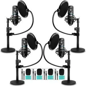 PodPak4T 4-Pack Universal XLR Podcast Microphone Bundle- Includes 4 Cardioid Condenser Mics, Desktop Mic Stands, Pop Filters, Shock Mounts, and Cables for Podcast Equipment PodPak4T 4-Pack Universal XLR Podcast Microphone Bundle- Includes 4 Cardioid Condenser Mics, Desktop Mic Stands, Pop Filters, Shock Mounts, and Cables for Podcast Equipment