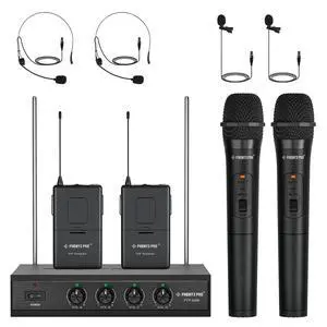 Wireless Microphone System, 4-Channel VHF Wireless Microphone Set with 2 Handhelds/2 Bodypacks/2 Lapels/ 2 Headset, Metal Receiver, Suitable for Church, Meeting, Conference(PTV-2000-2H2B) Wireless Microphone System, 4-Channel VHF Wireless Microphone Set with 2 Handhelds/2 Bodypacks/2 Lapels/ 2 Headset, Metal Receiver, Suitable for Church, Meeting, Conference(PTV-2000-2H2B)