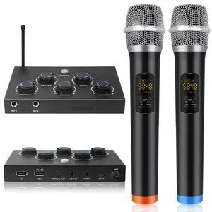 Wireless Karaoke System, Portable Karaoke Microphone Mixer with 16 Channels UHF Wireless, Optical AUX Microphone Speaker for Smart TV, PC, Amplifier, Speaker, KTV Wireless Karaoke System, Portable Karaoke Microphone Mixer with 16 Channels UHF Wireless, Optical AUX Microphone Speaker for Smart TV, PC, Amplifier, Speaker, KTV