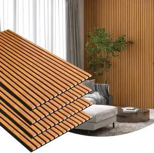 4 Pack Wood Finish Accent Wall Panels, 3D Slat Acoustic Paneling for Recording Studio, Office, Living Room Interior Decoration (Natural Walnut, 48"L x 24"W) 4 Pack Wood Finish Accent Wall Panels, 3D Slat Acoustic Paneling for Recording Studio, Office, Living Room Interior Decoration (Natural Walnut, 48"L x 24"W)
