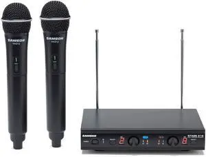 Stage 212 Dual VHF Handheld Wireless Mic System with 2 Q6 Mics | 12 Channels, Ir Sync, Xlr Mix Plus 1/4 Outputs, ~200' Range, ~12 Hr Battery Stage 212 Dual VHF Handheld Wireless Mic System with 2 Q6 Mics | 12 Channels, Ir Sync, Xlr Mix Plus 1/4 Outputs, ~200' Range, ~12 Hr Battery