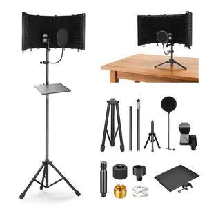 Microphone Isolation Shield with Tripod Stand & Pop Filter | Mic Stand With Isolation Shield, Professional Recording Studio Equipment For Podcasting, Broadcasting, Vocal Recording Microphone Isolation Shield with Tripod Stand & Pop Filter | Mic Stand With Isolation Shield, Professional Recording Studio Equipment For Podcasting, Broadcasting, Vocal Recording