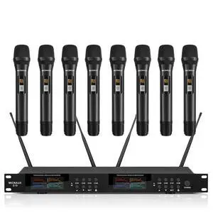 Wireless Microphone System, Pro 8 Channel UHF Mics Set with Metal Cordless Handheld Mics & Receiver, 200 Adjustable Frequency, 300ft Range for Singing, Church, Karaoke, Party Wireless Microphone System, Pro 8 Channel UHF Mics Set with Metal Cordless Handheld Mics & Receiver, 200 Adjustable Frequency, 300ft Range for Singing, Church, Karaoke, Party