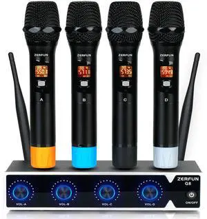 Pro Wireless Microphone System 4 Channel, UHF Metal Cordless Handheld Mics for Church Karaoke Singing, 4x50 Adjustable Frequency(G8 Battery 4 Handheld) Pro Wireless Microphone System 4 Channel, UHF Metal Cordless Handheld Mics for Church Karaoke Singing, 4x50 Adjustable Frequency(G8 Battery 4 Handheld)