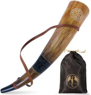 Viking War Blowing Horn| 18Inch Genuine Ox Battle Trumpet with Leather Strap-Hand Engraved| Easy and Clear Sound| Viking chirstmas Gift for Men & Women Viking War Blowing Horn| 18Inch Genuine Ox Battle Trumpet with Leather Strap-Hand Engraved| Easy and Clear Sound| Viking chirstmas Gift for Men & Women