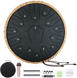 Steel Tongue Drum 12 Inch 15 Notes: Handpan Drums Set with Music Book Mallets Carry Bag - Hand Pan Instrument for Adults Musical Education Meditation Yoga Chakra (Black) Steel Tongue Drum 12 Inch 15 Notes: Handpan Drums Set with Music Book Mallets Carry Bag - Hand Pan Instrument for Adults Musical Education Meditation Yoga Chakra (Black)